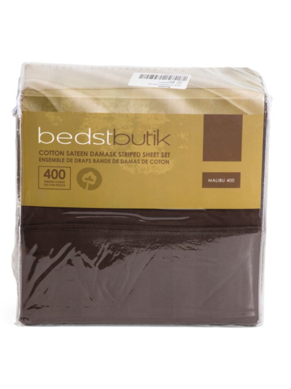 Malibu 400tc Cotton Sateen Damask Striped Sheet Set In Brown